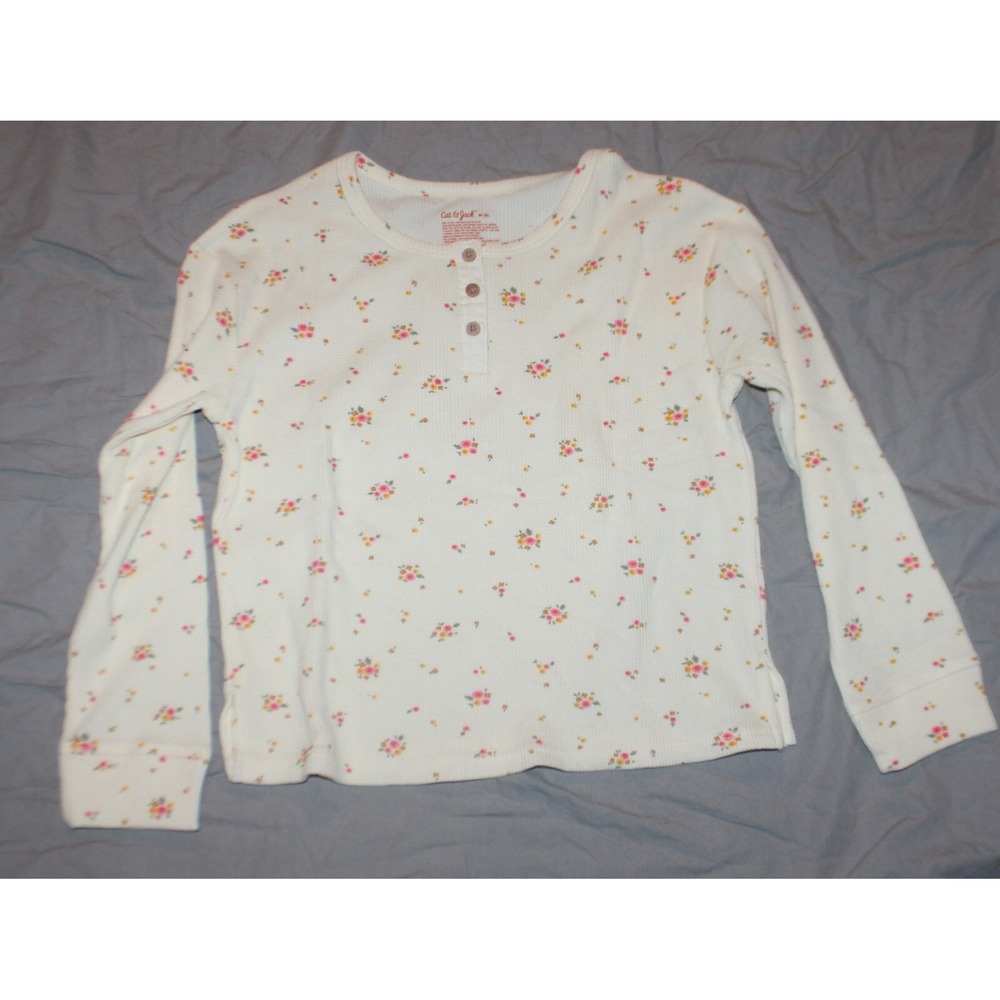Cat & Jack Thermal T Shirt Girls M 8 floral Waffle Knit Long Sleeve NWT